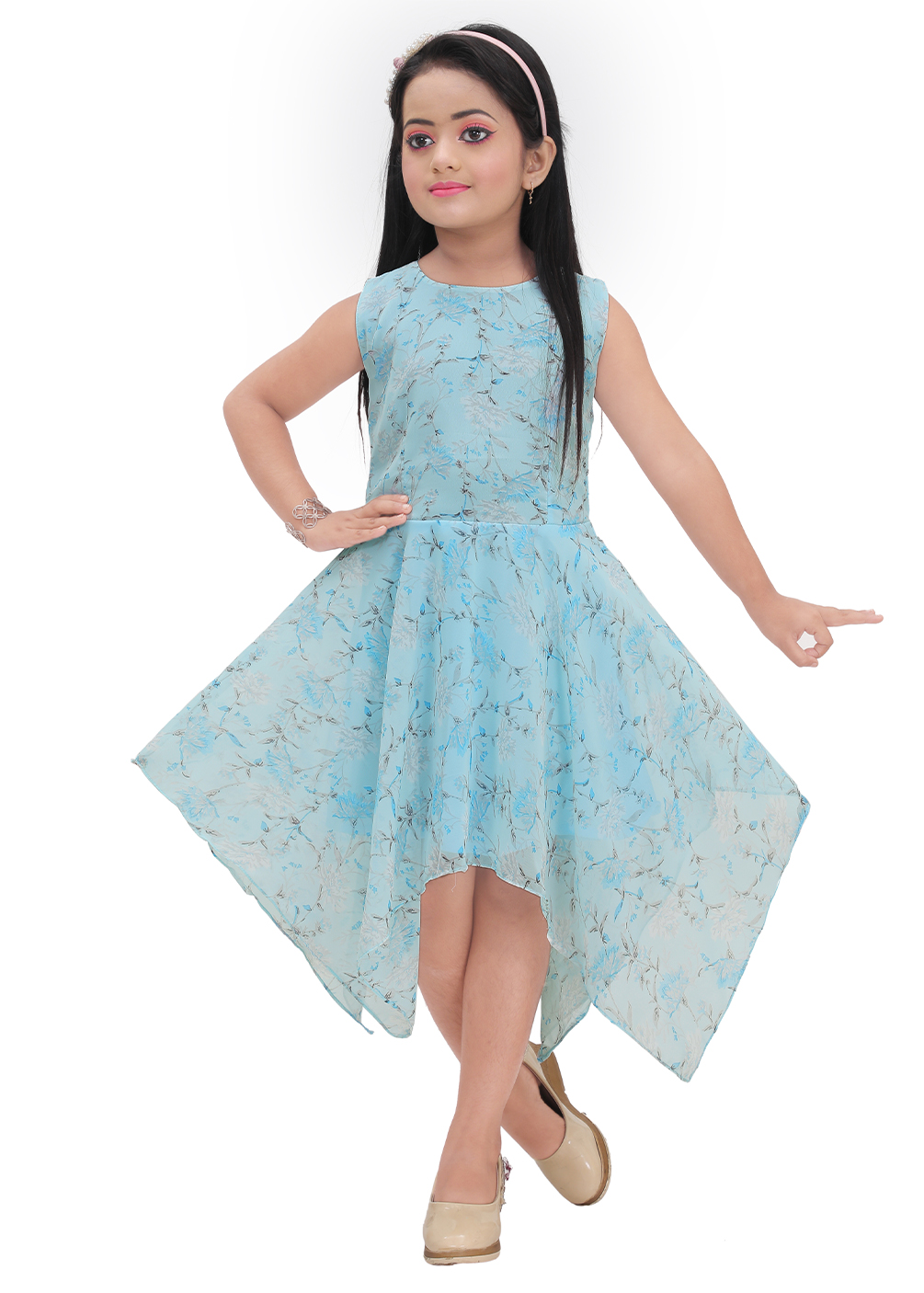 Girls Knee Length Printed Dress