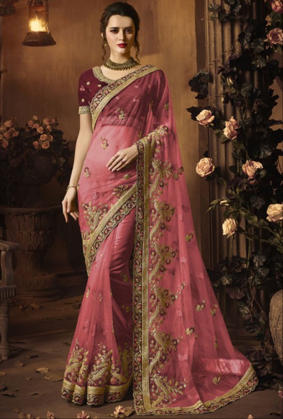 Embroidered Net Saree